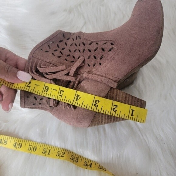 JESSICA Simpson Orlina Camel Split leather Fringe bootie sz 6.5 - Picture 10 of 11